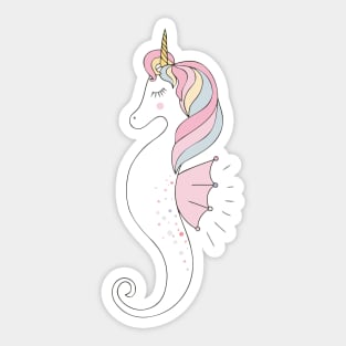 Pastel Rainbow Unicorn Seahorse with Stars, Pearls and Hearts Sticker